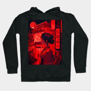 Red neon Japanese girl Hoodie